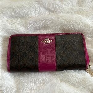 Coach Brown and Pink Signature Canvas Wallet